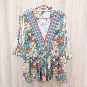 Blank London Womens Embroidered Floral Blouse Size 1X Floral Boho Cottage Artsy